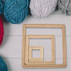 NEW SQUARE KNITTING LOOM PEGS WOOD TOOLS NEEDLEWORK WEAVING FOR YARN SCARF BAGS
